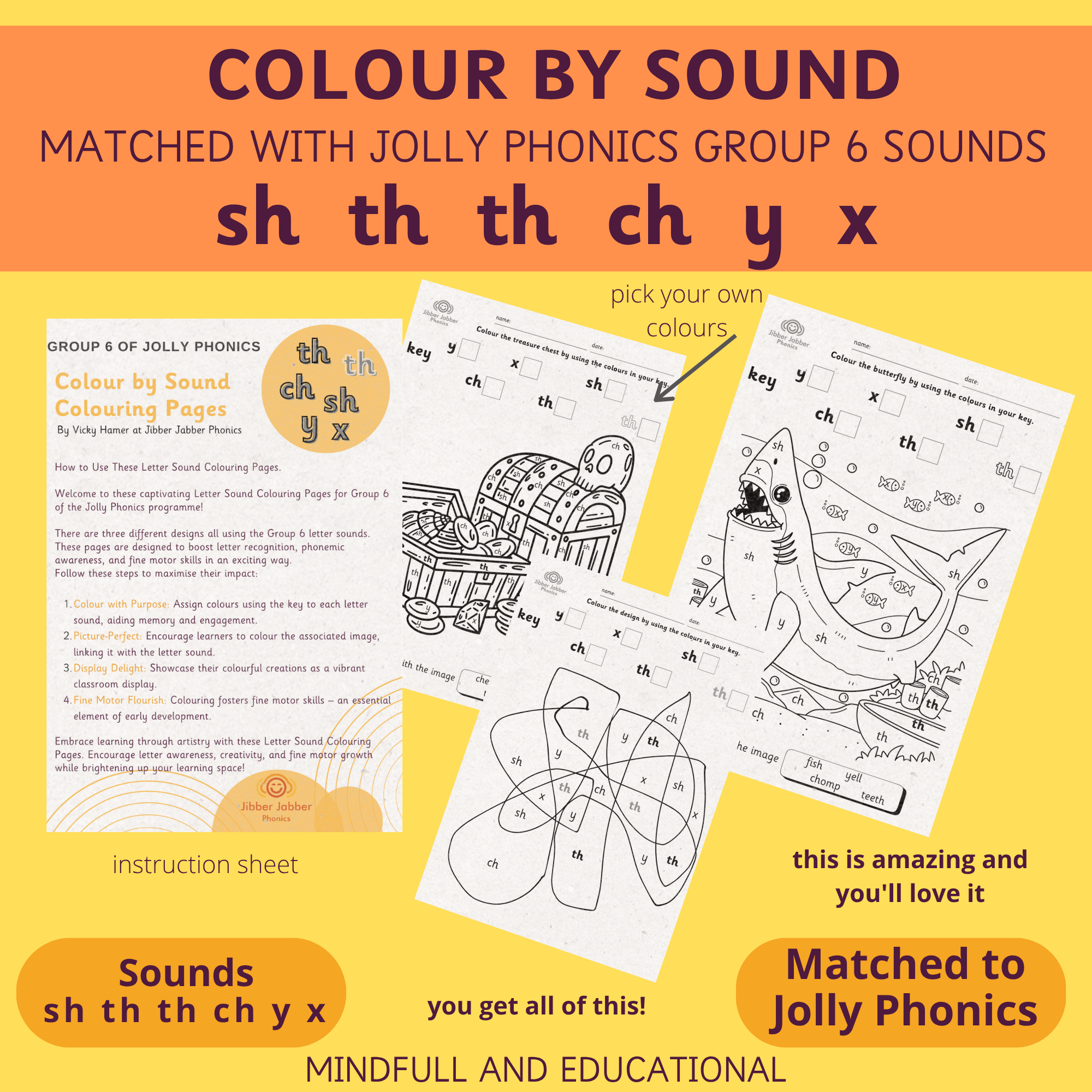 Colour by Sound Colouring Pages – Jolly Phonics Group 6